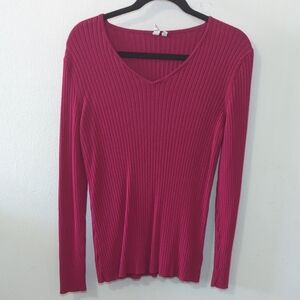 Madison Ribbed V-neck Sweater Pink Women's Size XL